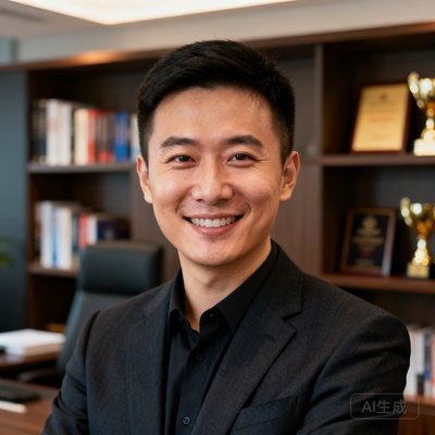小艾电竞创始人兼CEO陈晓的半身照，身穿深色西装面带自信微笑，背景为办公室书架